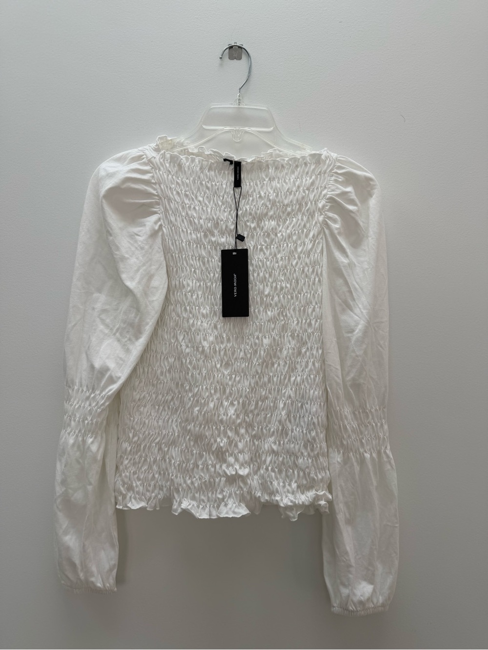 Vero Moda White Smocked Long-Sleeve Blouse